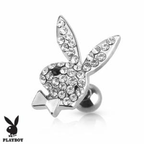 Playboy Bunny with Multi Paved Crystal 316L Surgical Steel Cartilage Earring /Tragus Barbell