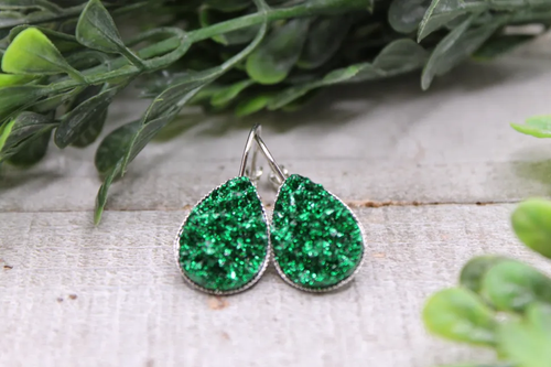 Green Glitz Druzy Teardrop French Lever Earrings