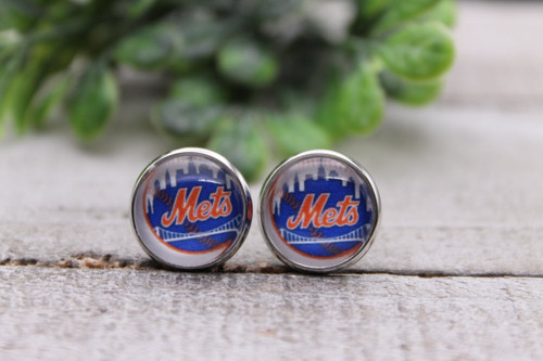 Mets Baseball || Glass Stud Earrings || Hypoallergenic