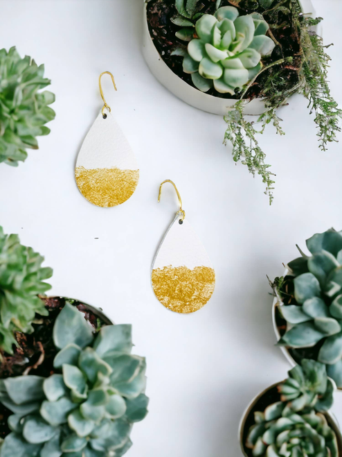 Leather Earring and Gold Paint Accent Leather Earrings