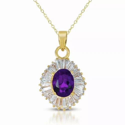 Collette Z Sterling Silver Purple Cubic Zirconia and Gold Plating Clear Pendant