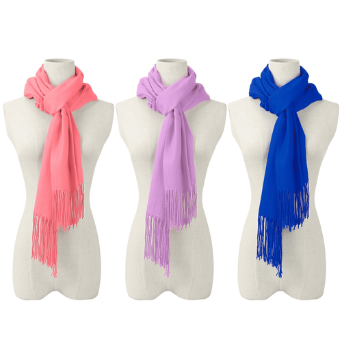 3-Piece Pure Color Tassel Artificial Cashmere Shawl