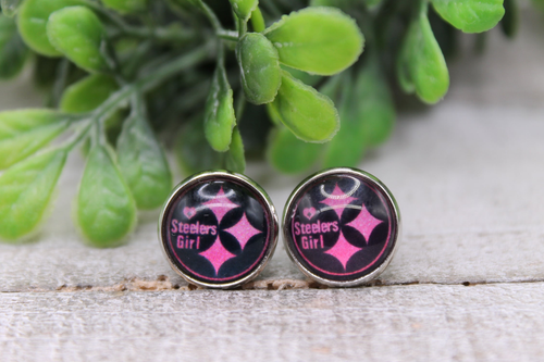 Steelers Girl - Pink || 12mm Glass Stud Earrings
