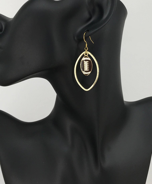 Brushed Gold & Football Pendant Earrings 