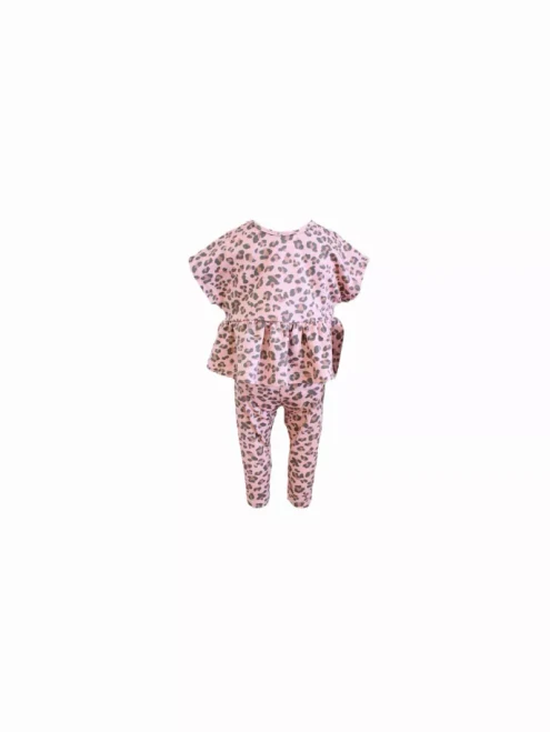 Dusty Rose Leopard Top with Ruffle hem and Leggings Set