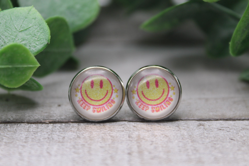 Keep Smiling  Glass Stud Earrings