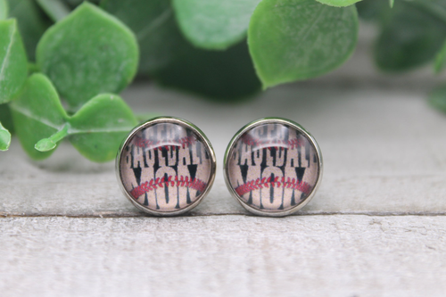 Baseball Mom Stitching   Glass Stud Earrings