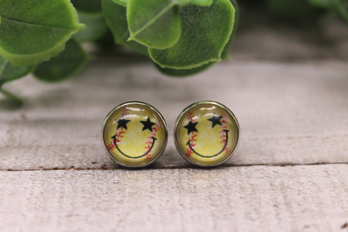 Happy Go Lucky Softball  Glass Stud Earrings