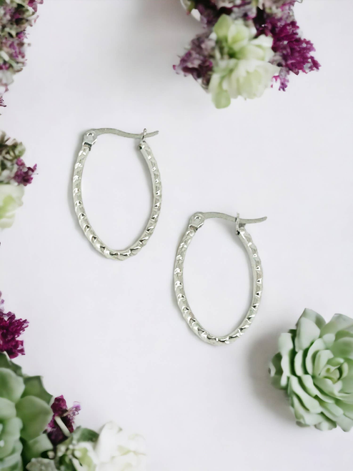 Oval Stainless Steel Hoop Earrings 