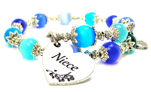 Niece Heart Cat's Eye Beaded Wrap Bracelet