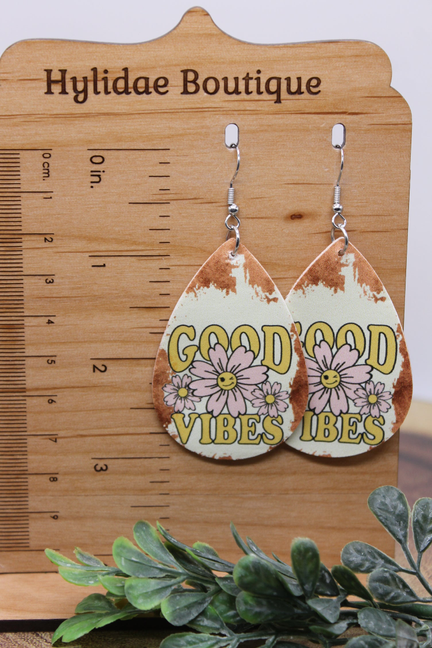 Good Vibes Teardrop || Faux Leather Dangle Earrings