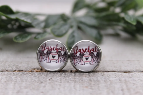 Baseball MOM Leopard Stud Earrings