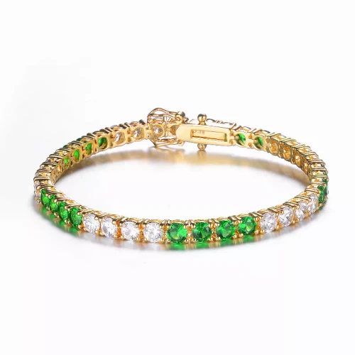 Collette Z Goldplated Sterling Silver Green and White Tennis Style Bracelet