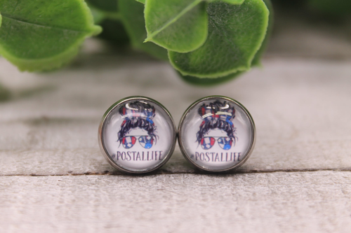 Postal Life Messy Bun  Glass Stud Earrings
