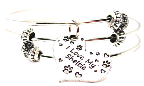I Love My Sheltie Triple Style Bangle Bracelet