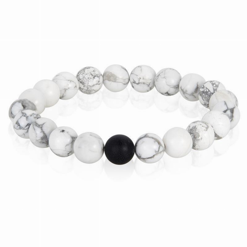 POLISHED 10MM NATURAL STONE BEAD STRETCH BRACELET - HOWLITE