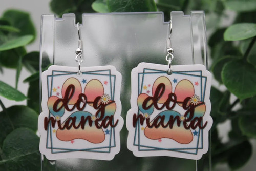 Dog Mama Paw Print || Acrylic Dangle Earrings || Hypoallergenic