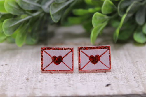Red Glitter Love Letter Stud Earrings