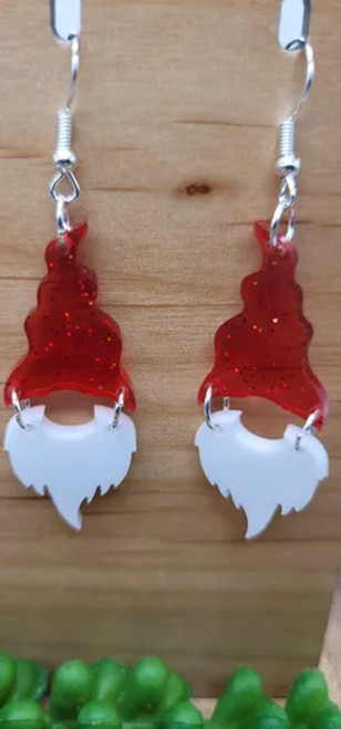 Red Glitter Gnome || Acrylic Dangle Earrings || Hypoallergenic