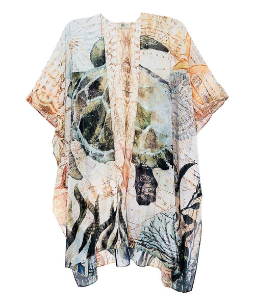 Coral Turtle Silk Blend Kimono
