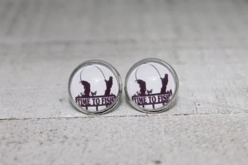 Time to Fish  Glass Stud Earrings