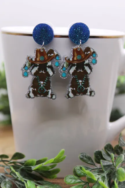 Rabbit with Cowboy Hat Dangle Earrings