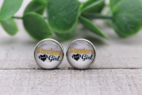 Steelers Girl | Glass Stud Earrings | Hypoallergenic