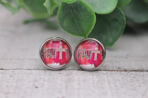 Faith on Brushstrokes  Glass Stud Earrings