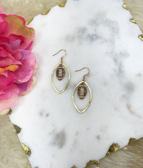Brushed Gold & Rhinestone Pendant Earrings 