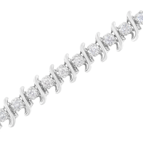 .925 Sterling Silver 3 Carat Total Weight Diamond "S" Lin Karat Bracelet 