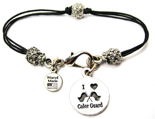 I Love Color Guard Pewter Beaded Black Cord Bracelet