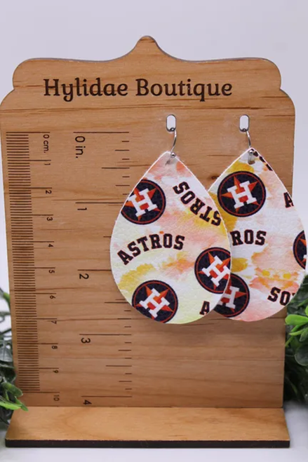 Houston Astros Baseball - Watercolor || Faux Leather Teardrop Dangle Earrings || Single-Sided