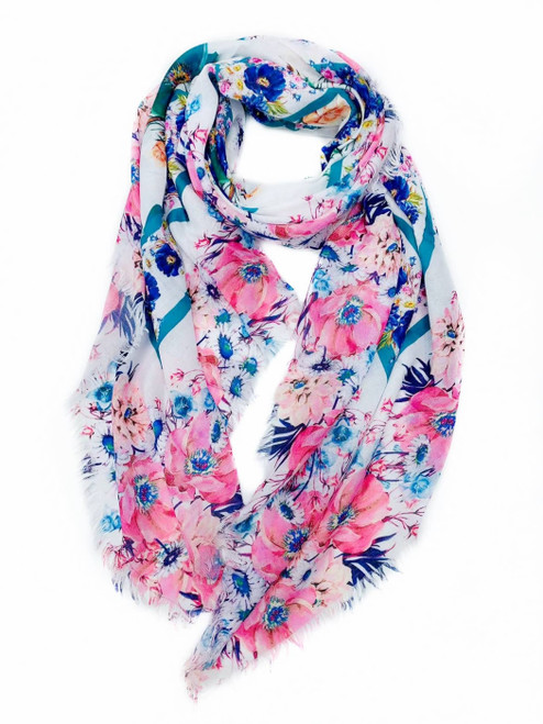 Floral Distressed-Trim Scarf