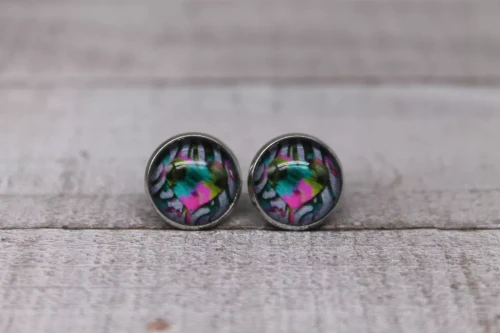Colorful Zebra Heart  Glass Stud Earrings