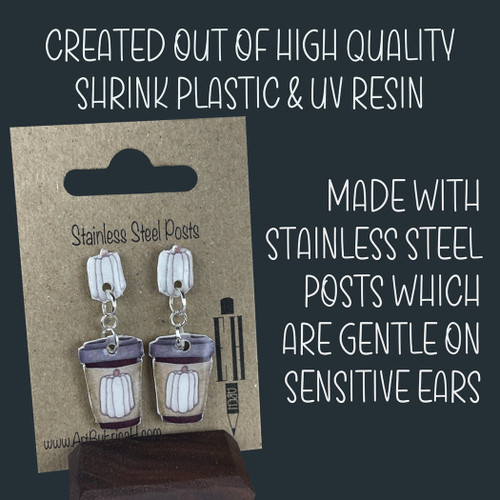 Pumpkin Spice Handmade Shrink Plastic Earrings - Stainless Steel Studs