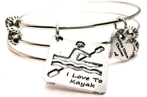 I Love To Kayak Triple Style Bangle Bracelet