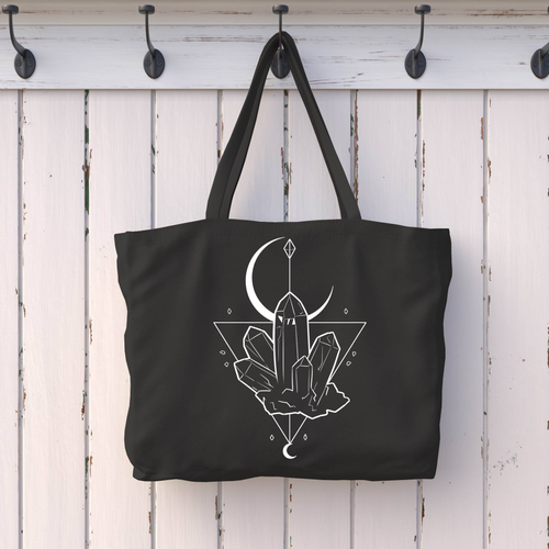 Crystal Grid Crescent Moon Tote Bag