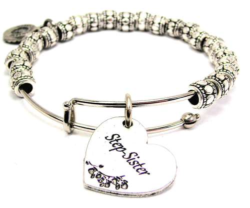 Step-Sister Heart Metal Beaded Bangle Bracelet