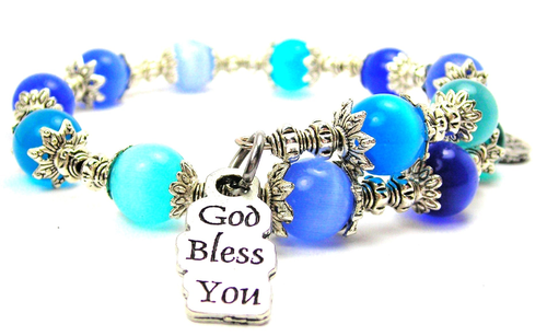 God Bless You Cat's Cat's Eye Beaded Wrap Bracelet