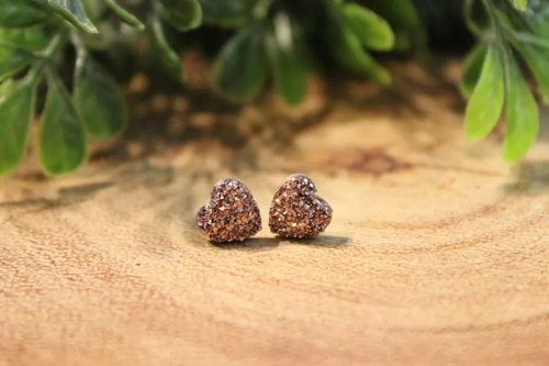 Rose Gold Druzy Heart Stud Earrings *Mini*