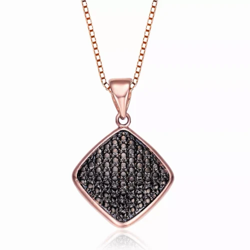 Collette Z Rose and Black-plated Sterling Silver Cubic Zirconia Square Shape Necklace