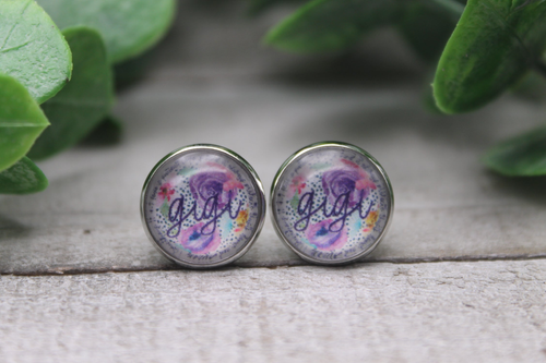 Gigi Purple Floral  Glass Stud Earrings