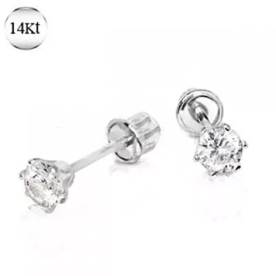 Pair of 14Kt. White Gold Round CZ Earring with Screw Back