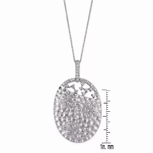 Collete Z Cubic Zirconia Sterling Silver Rhodium Plated Hammered Oval Shape Pendant