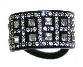 Crystal Stone Square Black Elastic Ponytail Holder
