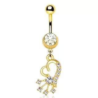 Gold Heart and Shooting Star Dangle Navel Ring