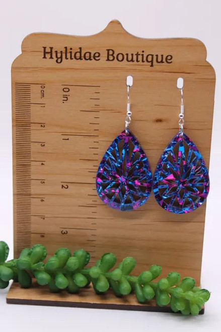 Pink & Blue Confetti Teardrop || Acrylic Dangle Earrings || Hypoallergenic