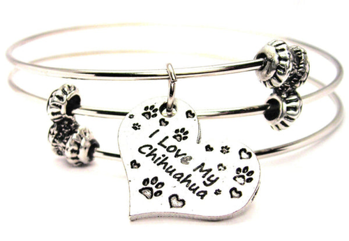 I Love My Chihuahua Triple Style Bangle Bracelet