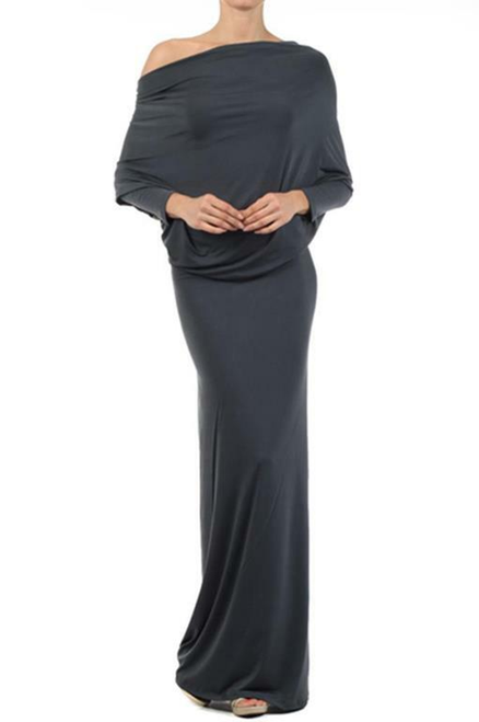 One Shoulder Dolman Sleeves Draped Waist Dress