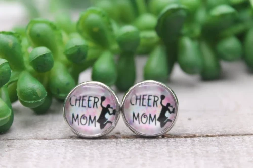 Cheer Mom on Pink || Glass Stud Earrings || Hypoallergenic